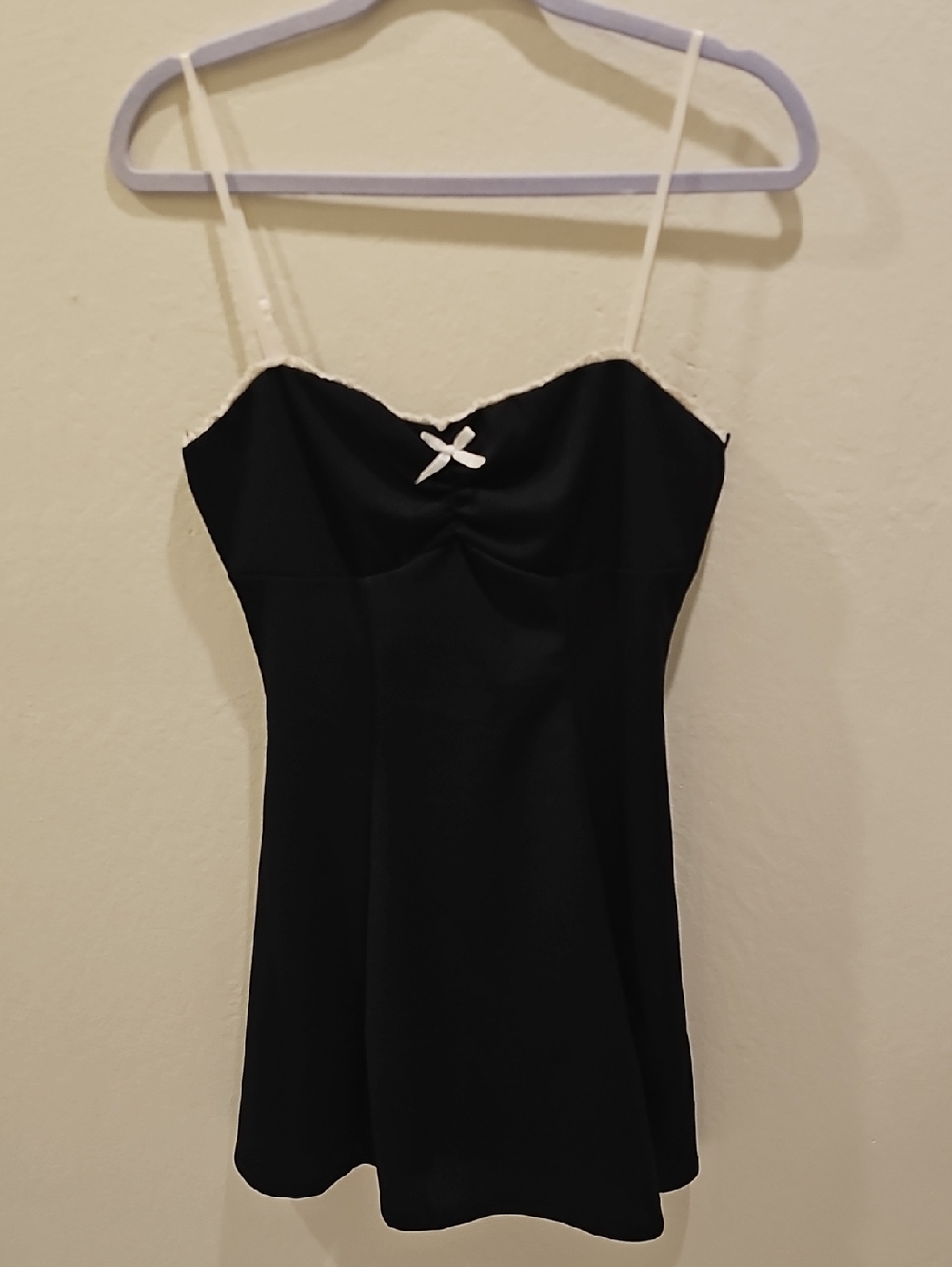 Black Spaghetti-Strap Slip Dress with White Trim